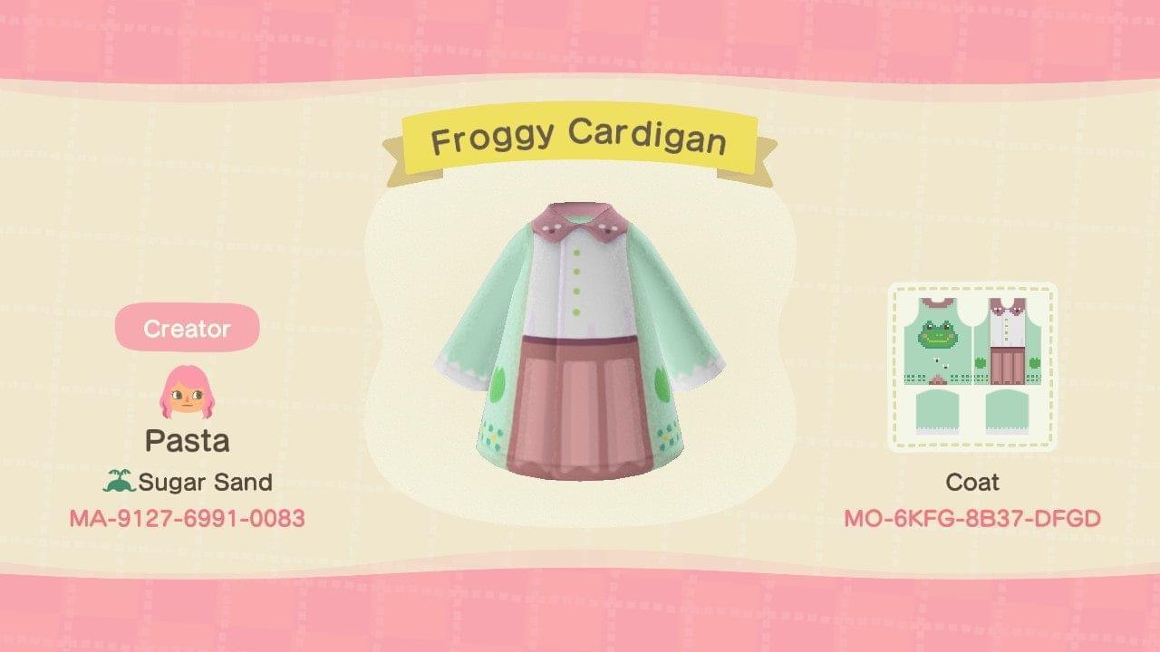 Animal Crossing Design Code: MO-6KFG-8B37-DFGD FROGGY CARDIGAN