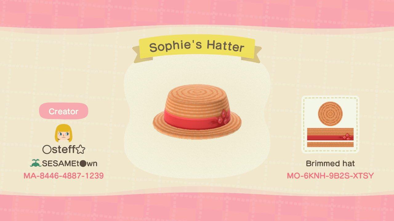 Animal Crossing Design Code: MO-6KNH-9B2S-XTSY Sophie&#39;s Hatter