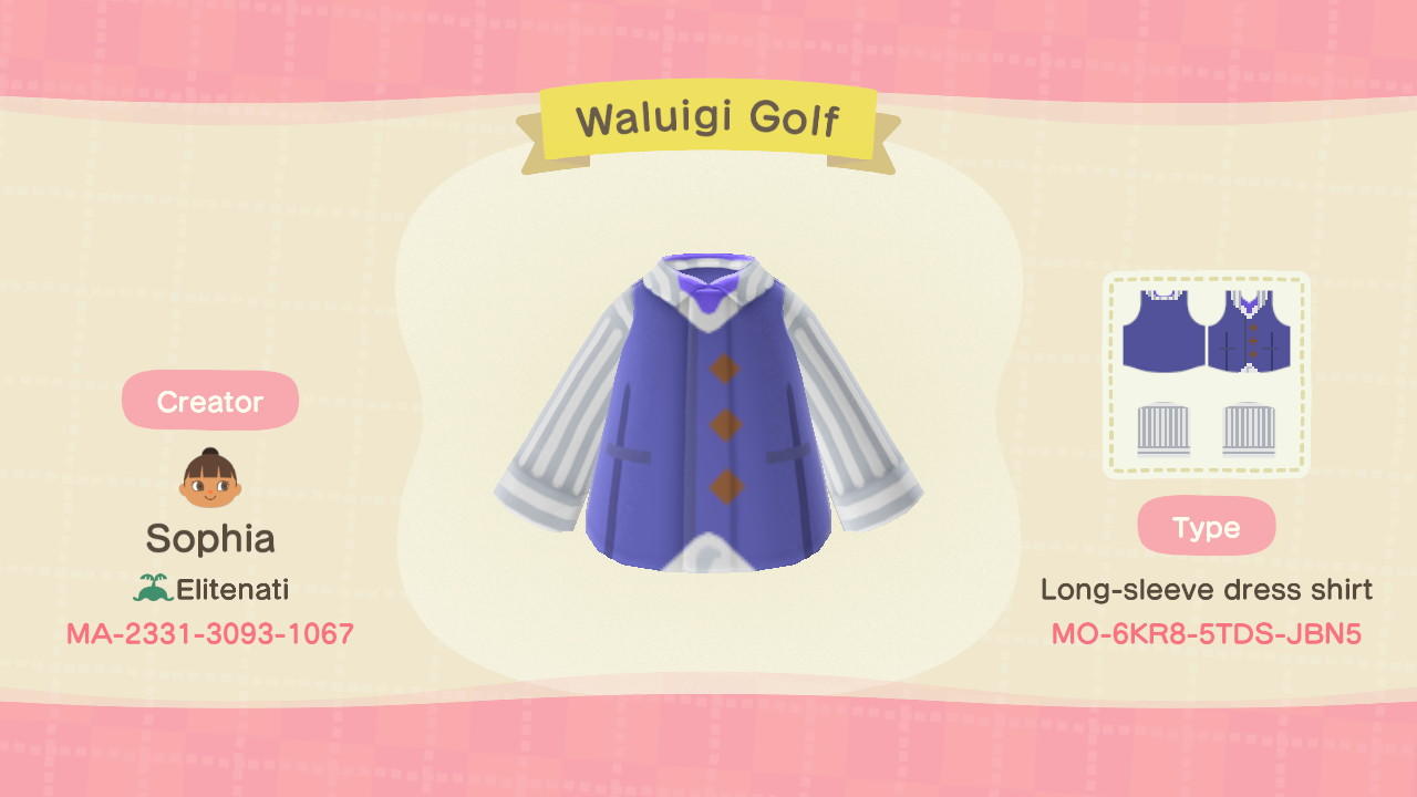 Animal Crossing Design Code: MO-6KR8-5TDS-JBN5 Waluigi Golf
