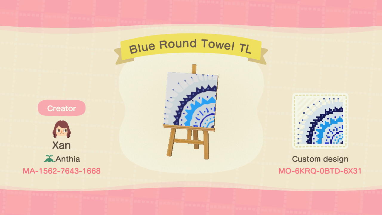 Animal Crossing Design Code: MO-6KRQ-0BTD-6X31 Blue Round Towel TL