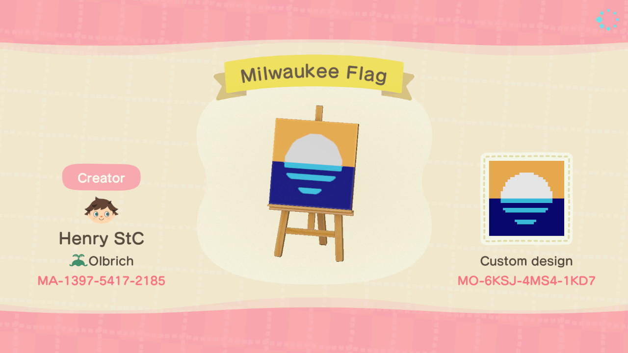 Animal Crossing Design Code: MO-6KSJ-4MS4-1KD7 Milwaukee Flag
