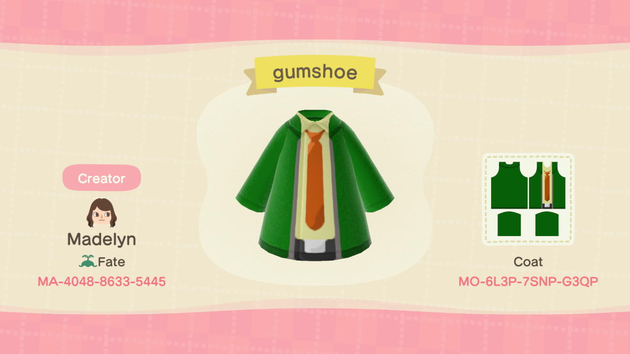 Animal Crossing Design Code: MO-6L3P-7SNP-G3QP gumshoe