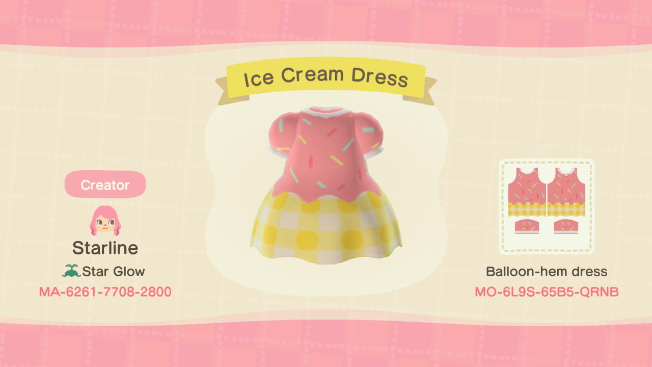 Animal Crossing Design Code: MO-6L9S-65B5-QRNB Ice Cream Dress