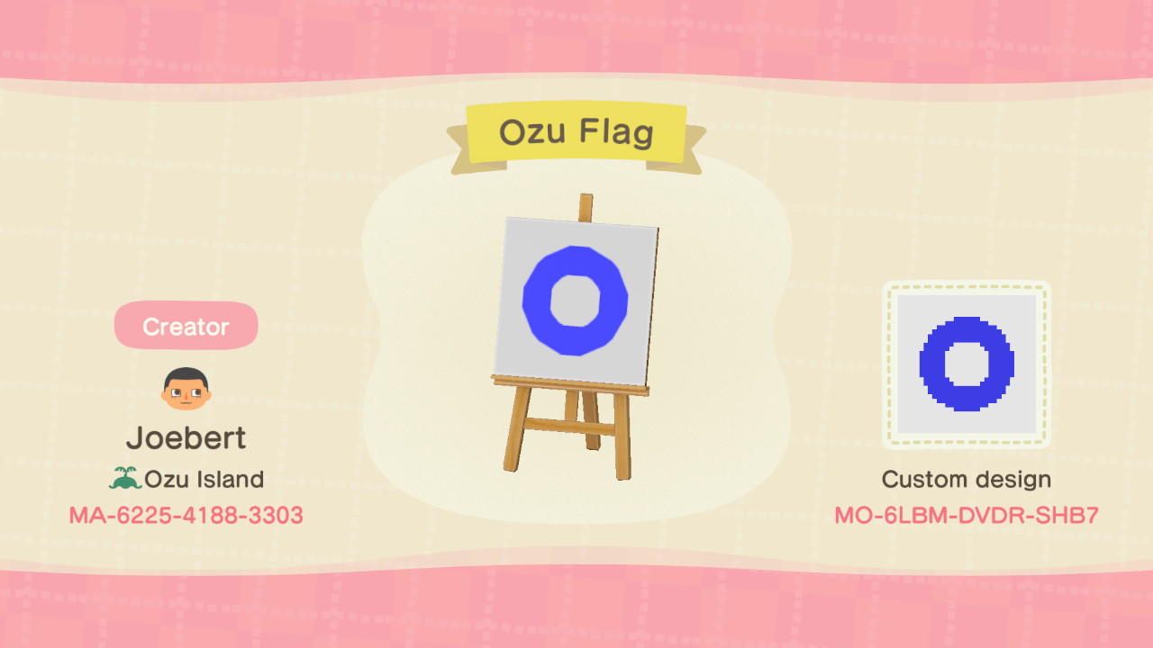 Animal Crossing Design Code: MO-6LBM-DVDR-SHB7 Ozu Flag
