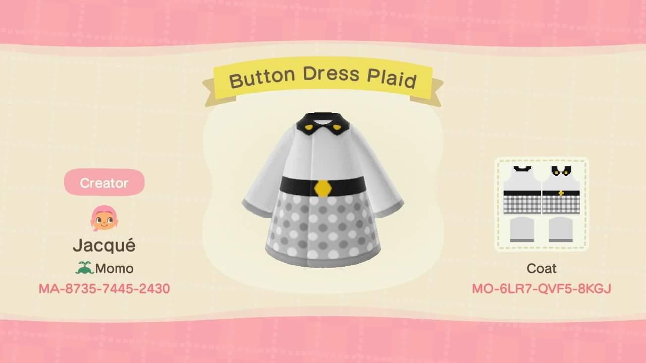 Animal Crossing Design Code: MO-6LR7-QVF5-8KGJ Button Dress Plaid