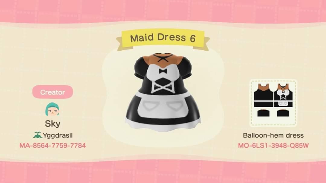 Animal Crossing Design Code: MO-6LS1-3948-Q85W Maid Dress 6