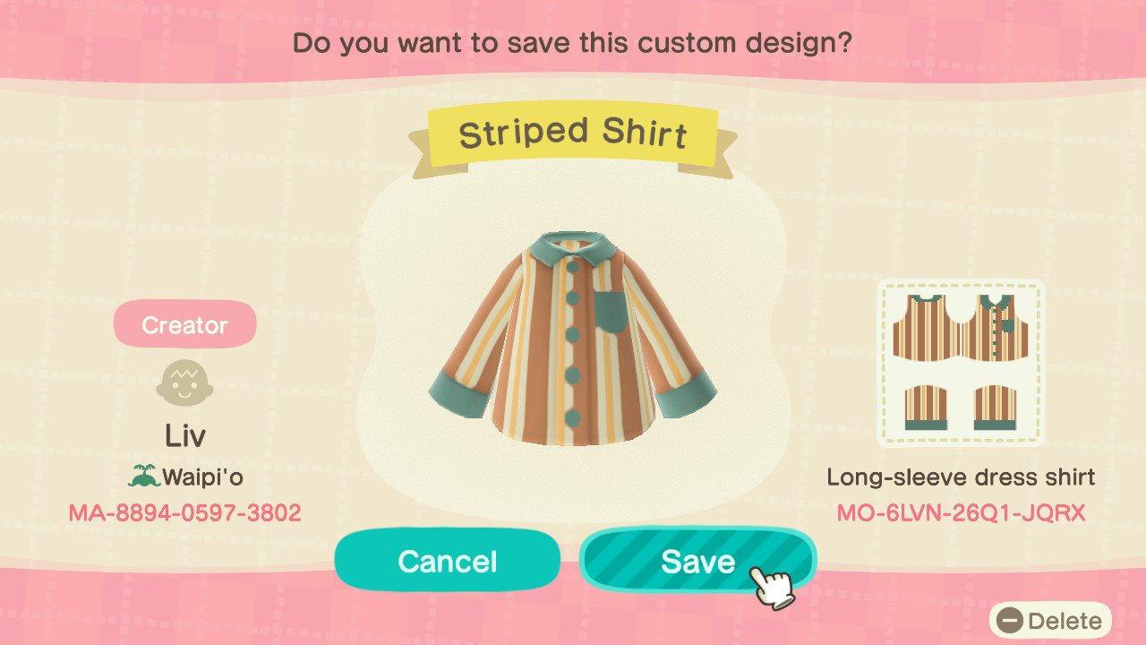 Animal Crossing Design Code: MO-6LVN-26Q1-JQRX Striped Shirt