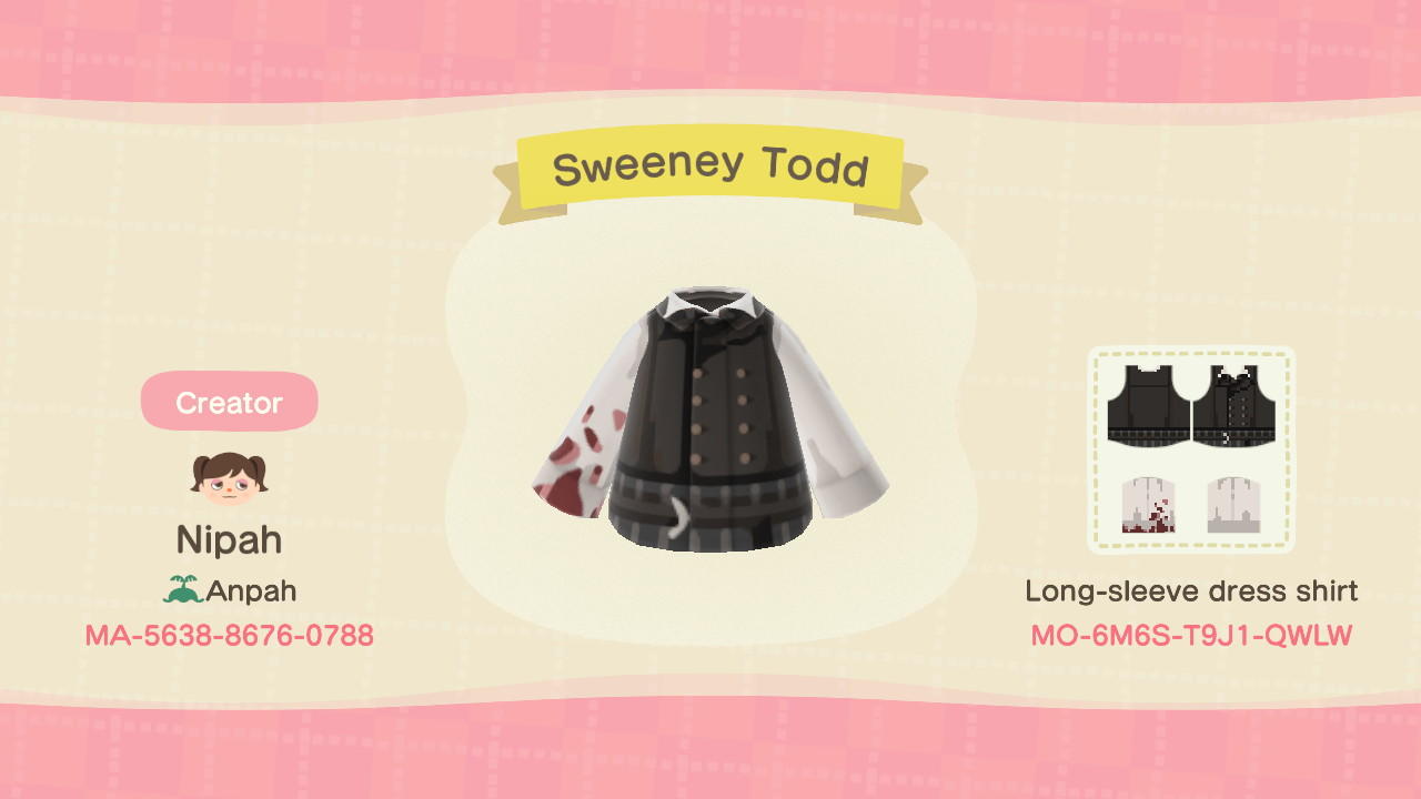 Animal Crossing Design Code: MO-6M6S-T9J1-QWLW Sweeney Todd