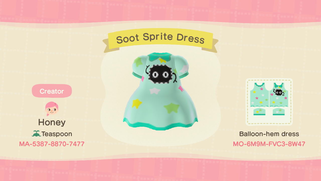 Animal Crossing Design Code: MO-6M9M-FVC3-8W47 Soot Sprite Dresd