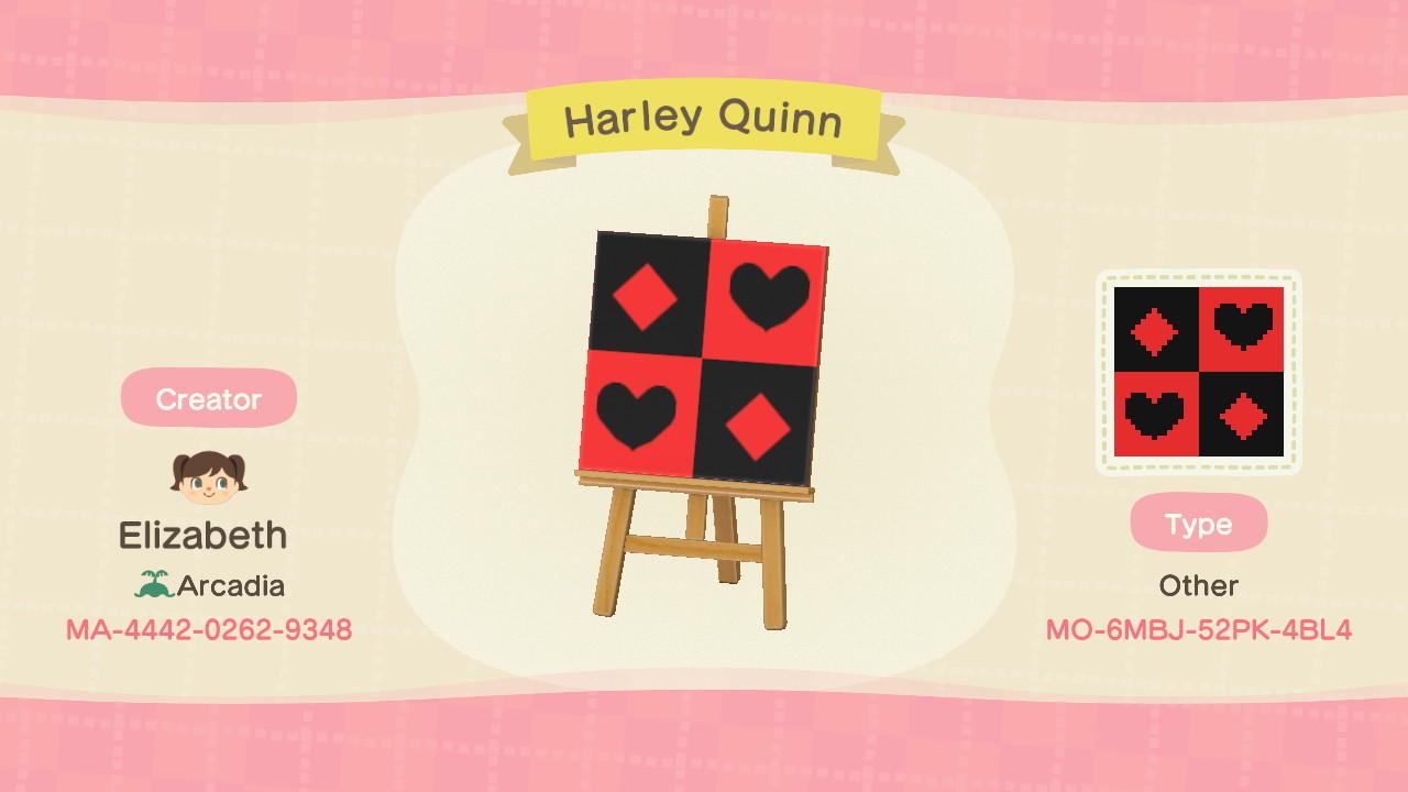 Animal Crossing Design Code: MO-6MBJ-52PK-4BL4 Harley Quinn