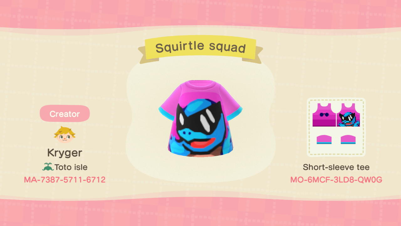 Animal Crossing Design Code: MO-6MCF-3LD8-QW0G Squirtle squad shirt