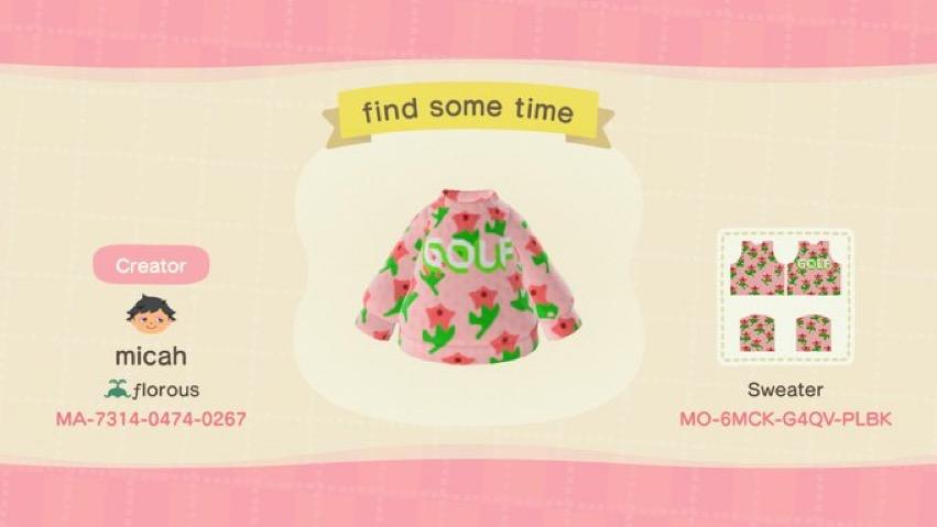 Animal Crossing Design Code: MO-6MCK-G4QV-PLBK GOLF WANG SWEATER