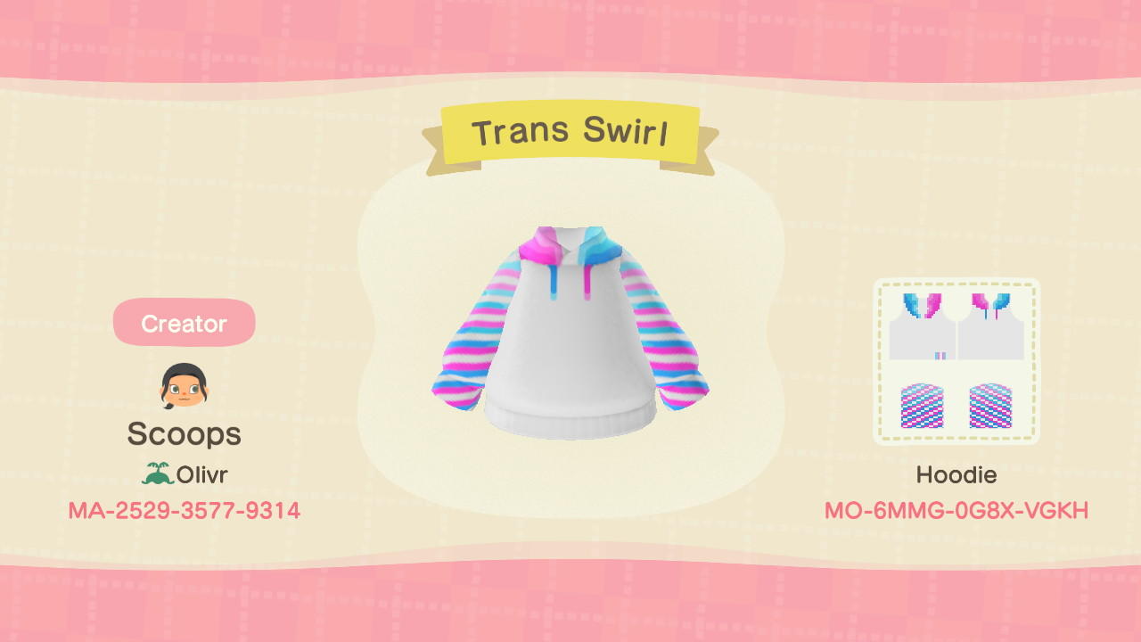 Animal Crossing Design Code: MO-6MMG-0G8X-VGKH Trans Swirl