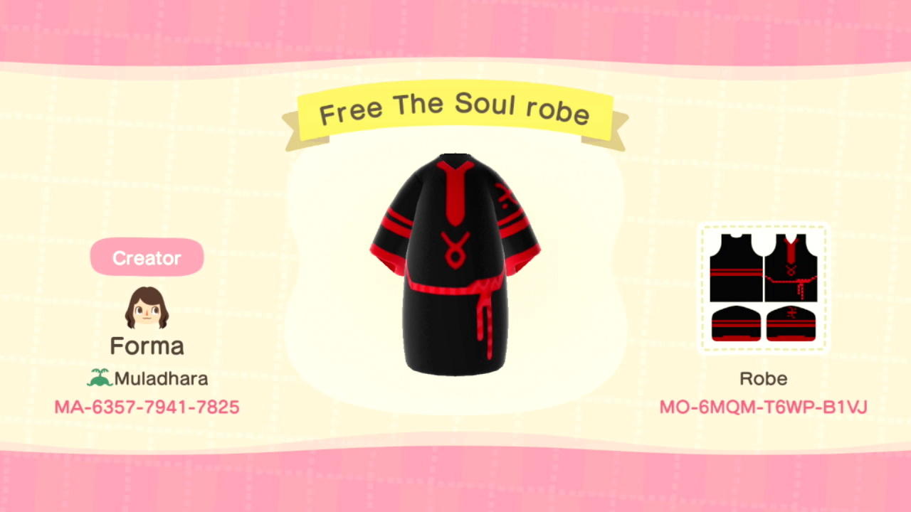 Animal Crossing Design Code: MO-6MQM-T6WP-B1VJ Free The Soul robe