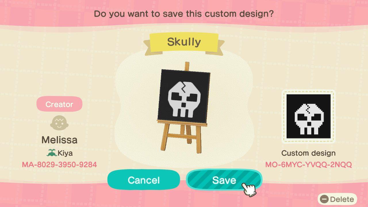 Animal Crossing Design Code: MO-6MYC-YVQQ-2NQQ Skully
