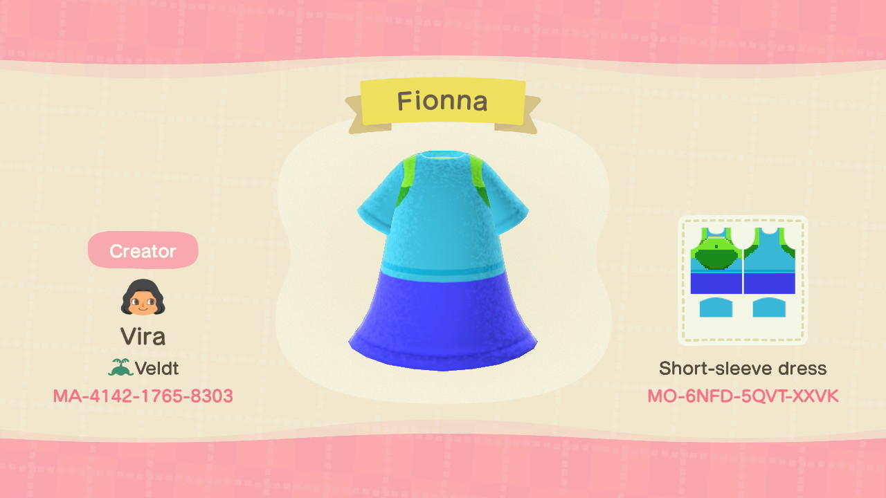 Animal Crossing Design Code: MO-6NFD-5QVT-XXVK Fionna the Human