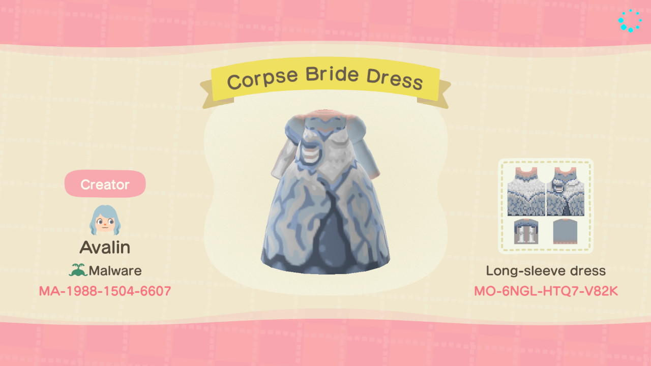 Animal Crossing Design Code: MO-6NGL-HTQ7-V82K Corpse Bride Dress