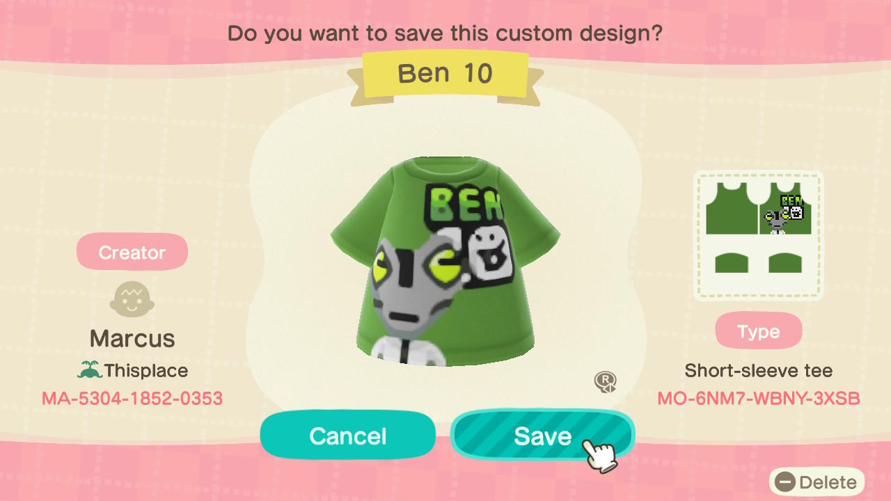 Animal Crossing Design Code: MO-6NM7-WBNY-3XSB Ben 10 Grey Matter