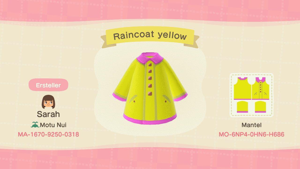 Animal Crossing Design Code: MO-6NP4-0HN6-H686 Raincoat yellow