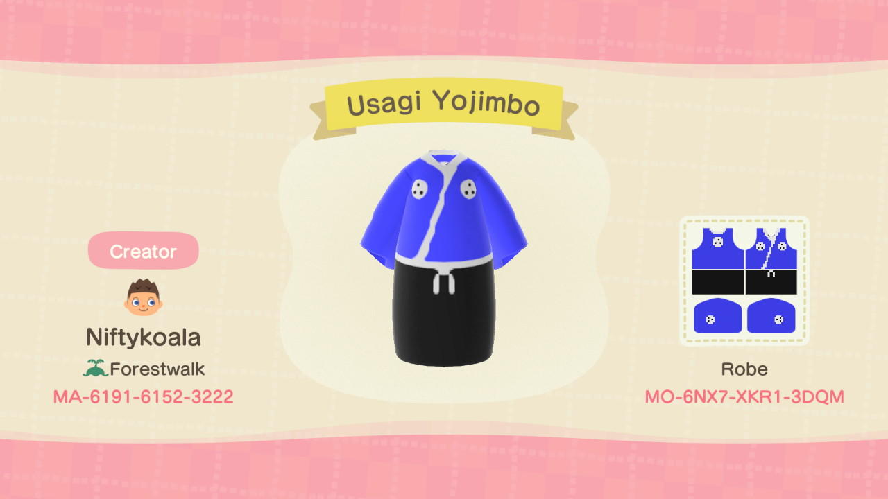 Animal Crossing Design Code: MO-6NX7-XKR1-3DQM Usagi Yojimbo