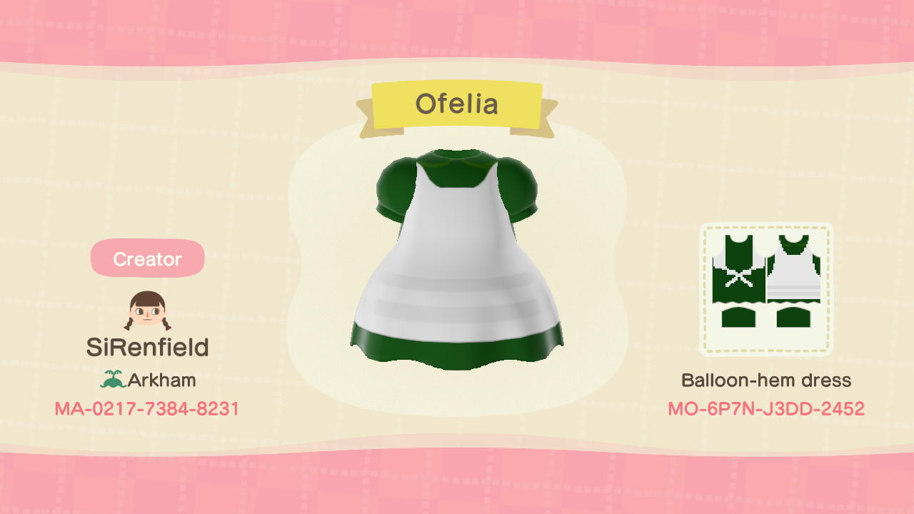 Animal Crossing Design Code: MO-6P7N-J3DD-2452 Ofelia