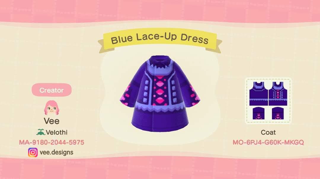 Animal Crossing Design Code: MO-6PJ4-G60K-MKGQ Blue Lace-Up Dress