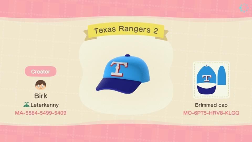 Animal Crossing Design Code: MO-6PT5-HRV8-KLGQ Texas Rangers 2