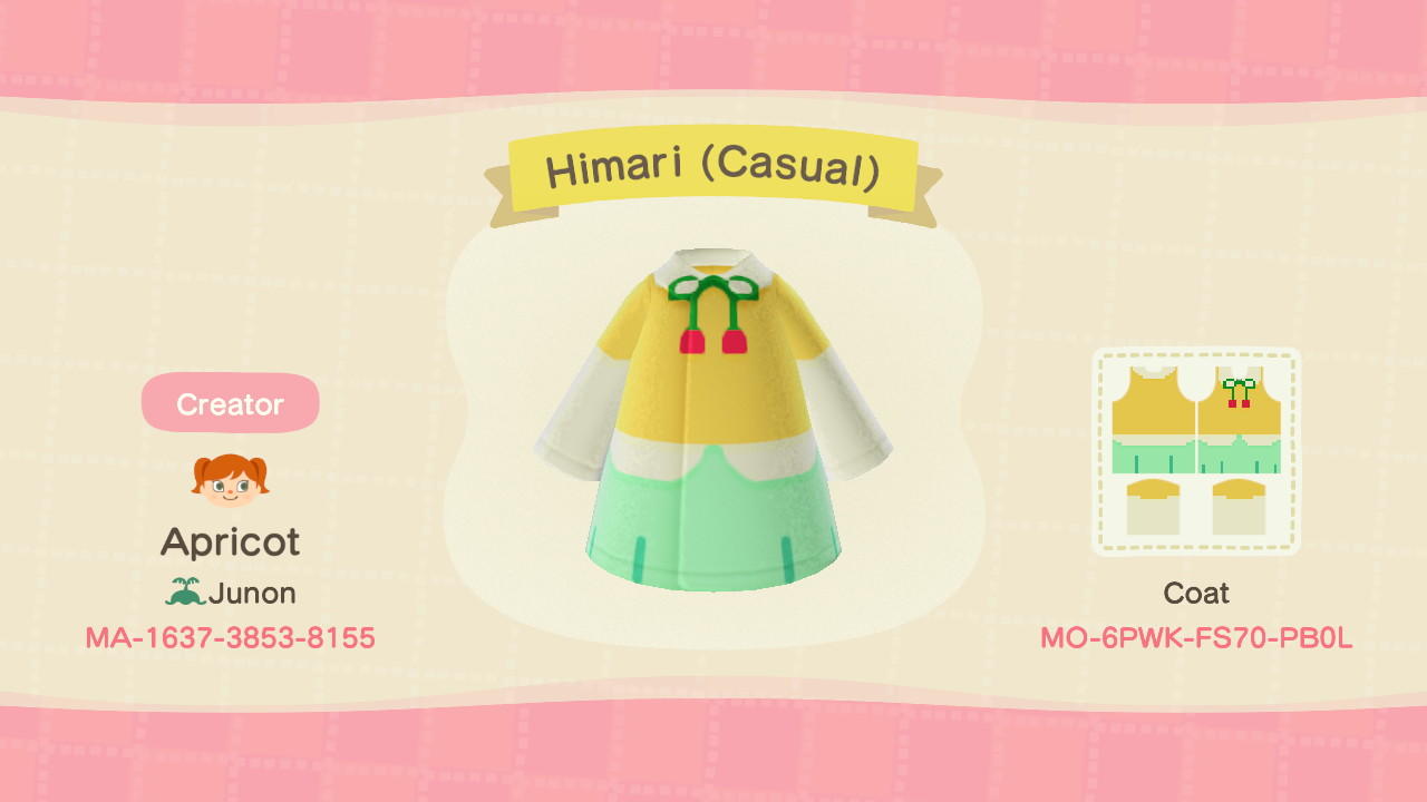 Animal Crossing Design Code: MO-6PWK-FS70-PB0L Himari (Casual)