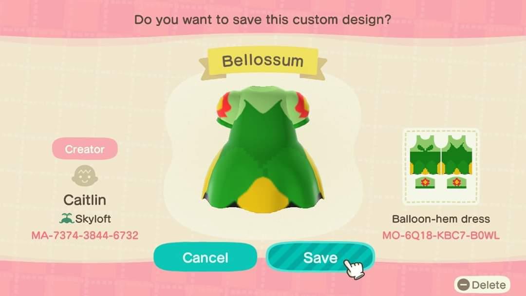 Animal Crossing Design Code: MO-6Q18-KBC7-B0WL Bellossum