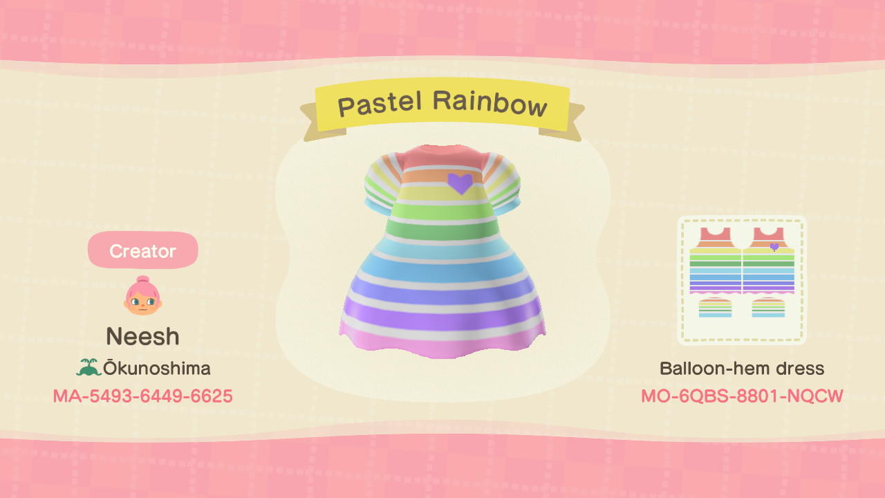 Animal Crossing Design Code: MO-6QBS-8801-NQCW Pastel Rainbow