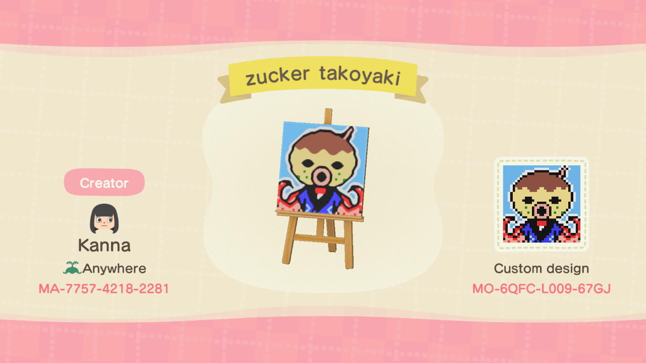 Animal Crossing Design Code: MO-6QFC-L009-67GJ Zucker Takoyaki