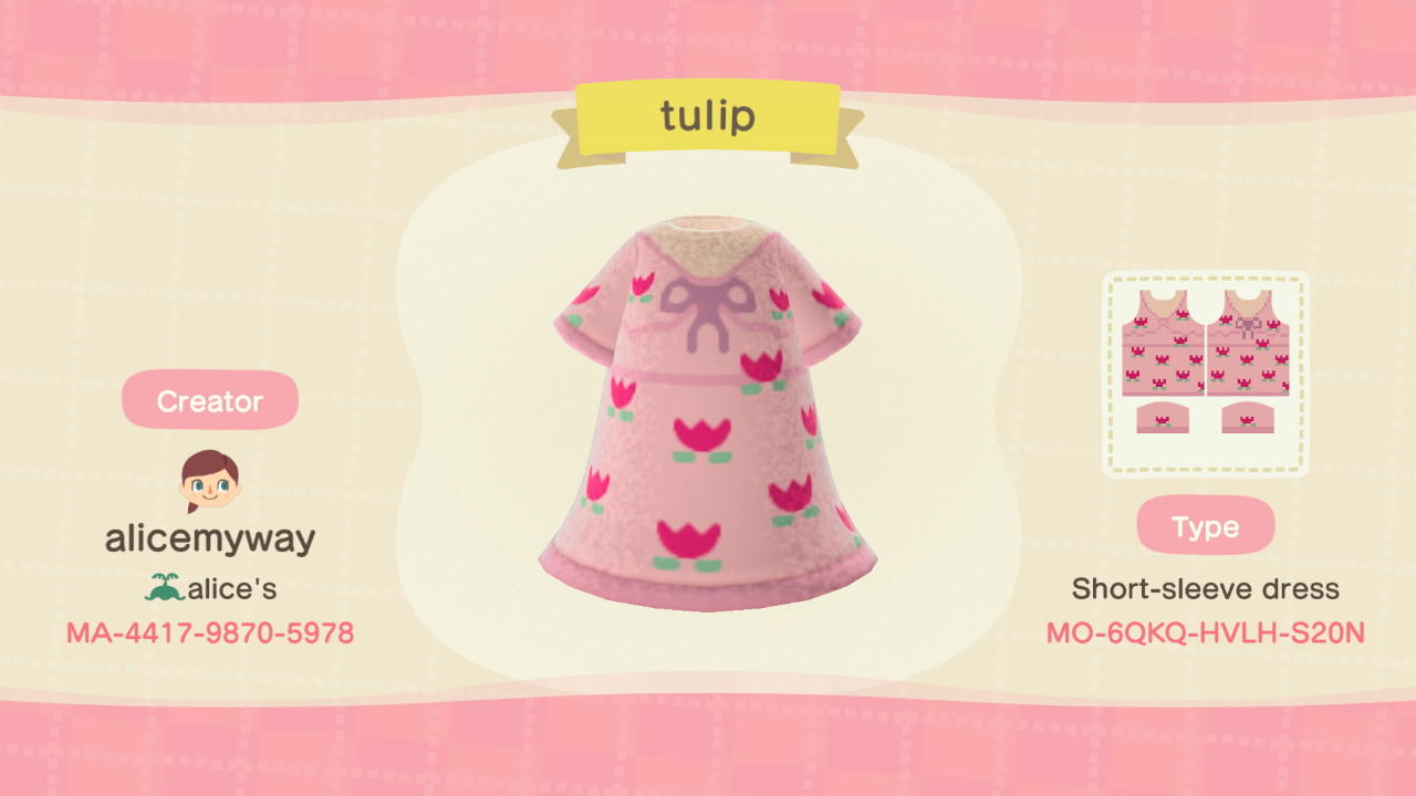Animal Crossing Design Code: MO-6QKQ-HVLH-S20N Tulip dress