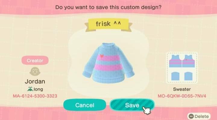 Animal Crossing Design Code: MO-6QKW-0D55-7NV4 frisk ^^