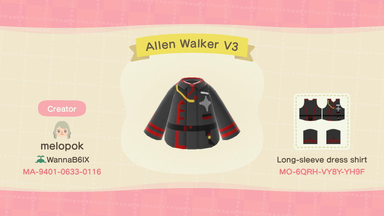 Animal Crossing Design Code: MO-6QRH-VY8Y-YH9F D.Gray-Man Allen W.