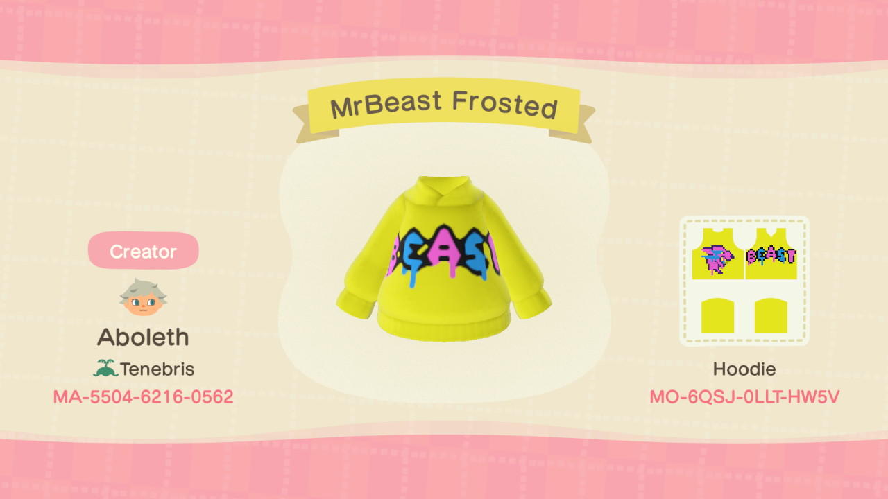 Animal Crossing Design Code: MO-6QSJ-0LLT-HW5V MrBeast Frosted