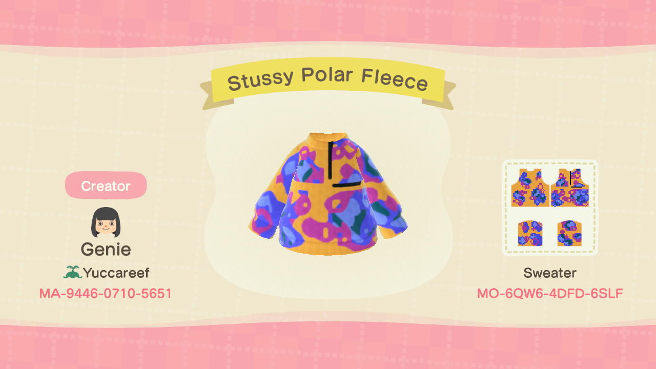 Animal Crossing Design Code: MO-6QW6-4DFD-6SLF Stussy Polar Fleece