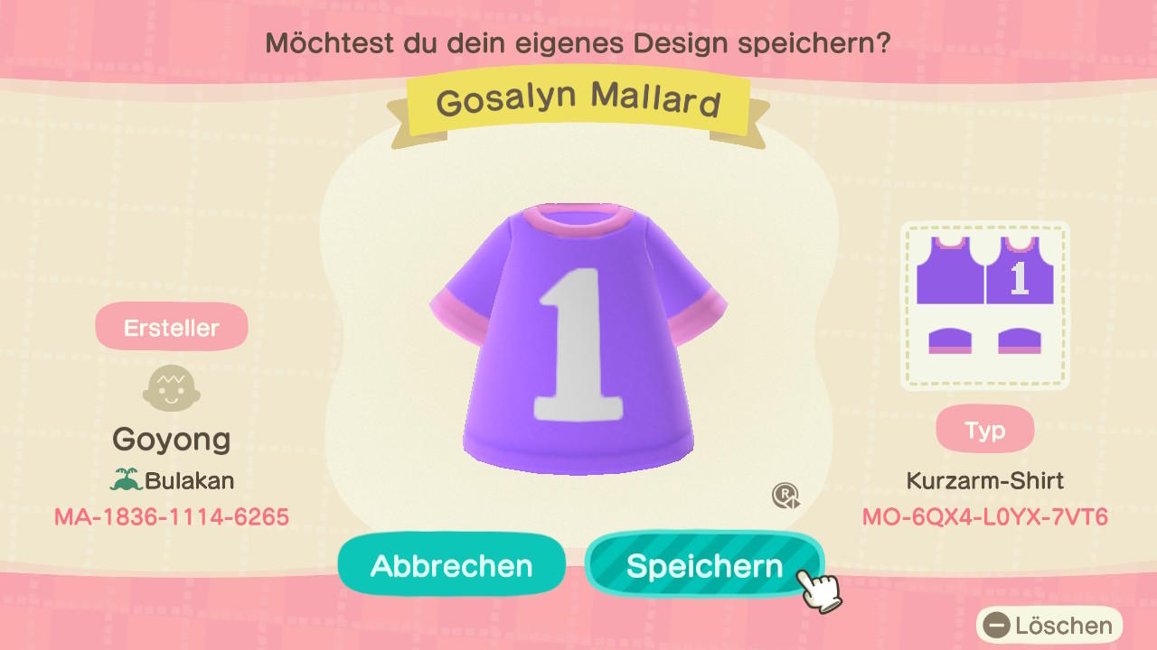 Animal Crossing Design Code: MO-6QX4-L0YX-7VT6 Gosalyn Mallard