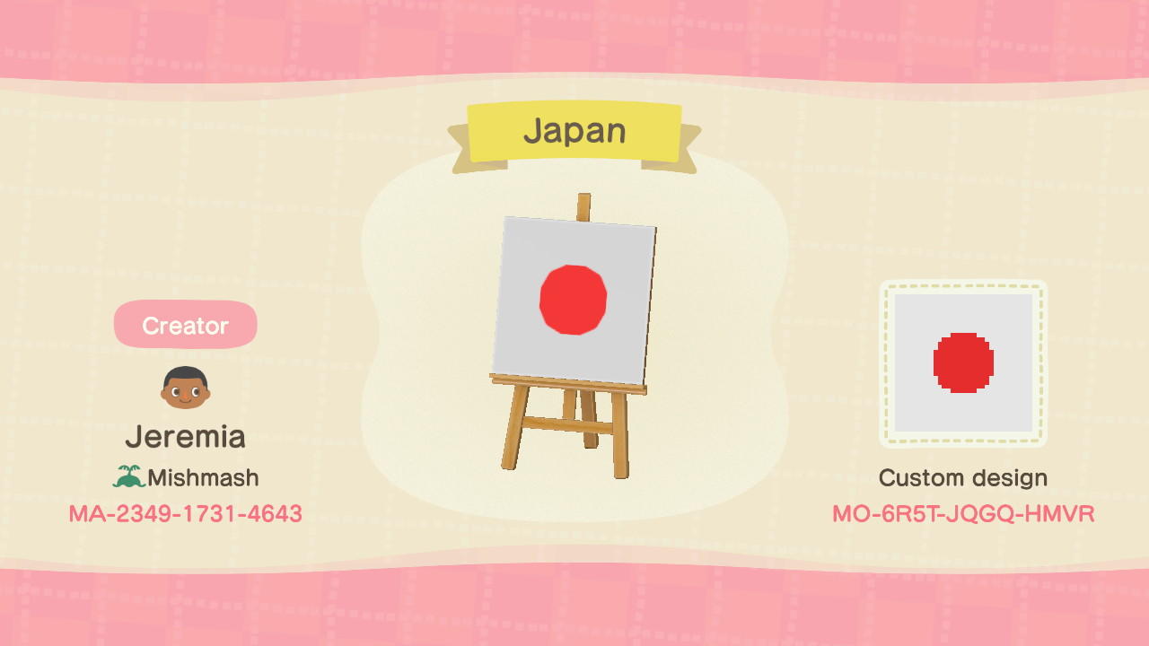 Animal Crossing Design Code: MO-6R5T-JQGQ-HMVR Japan