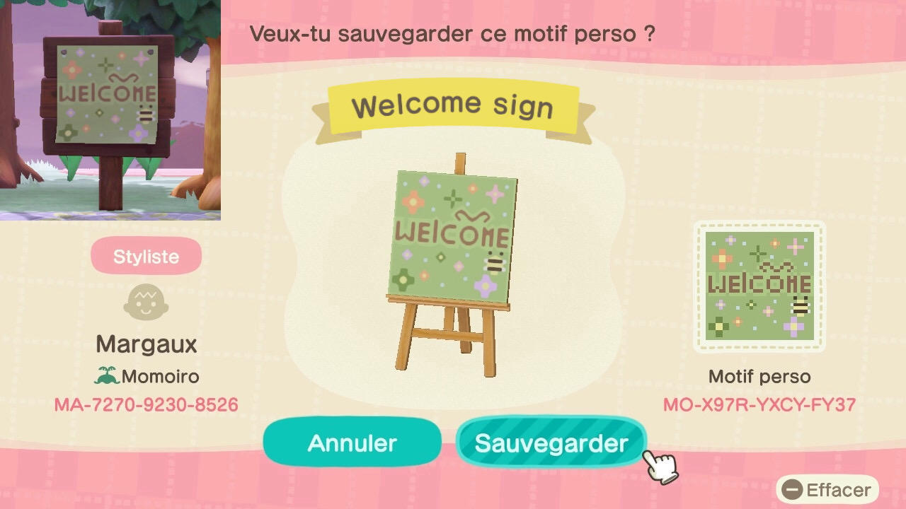 Animal Crossing Design Code: MO-6RB3-VD03-D7RD Welcome sign