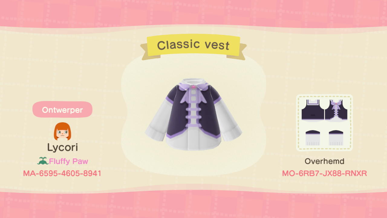 Animal Crossing Design Code: MO-6RB7-JX88-RNXR Classic vest