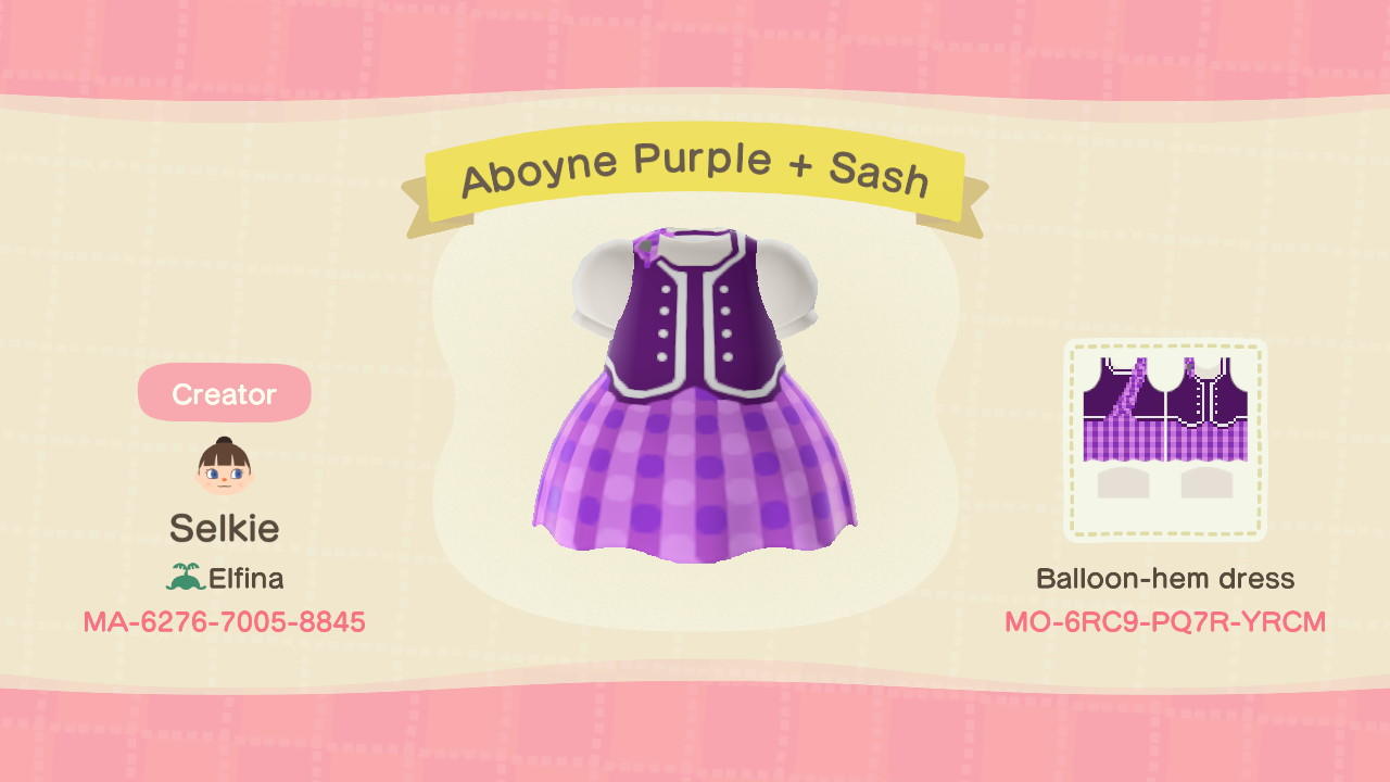 Animal Crossing Design Code: MO-6RC9-PQ7R-YRCM Aboyne Purple + Sash