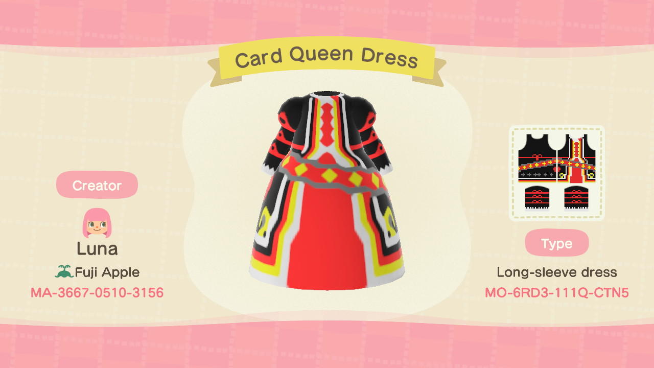Animal Crossing Design Code: MO-6RD3-111Q-CTN5 Card Queen Dress