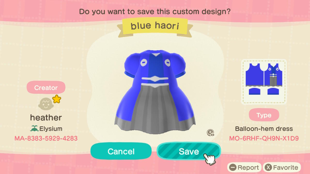 Animal Crossing Design Code: MO-6RHF-QH9N-X1D9 blue haori