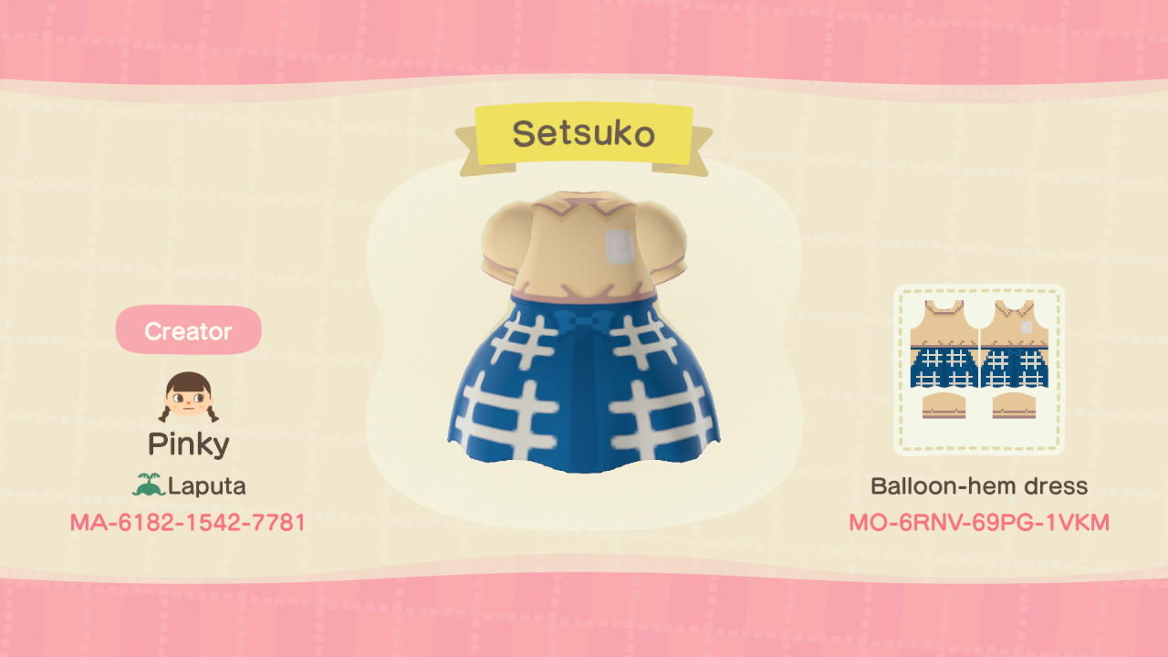 Animal Crossing Design Code: MO-6RNV-69PG-1VKM Setsuko