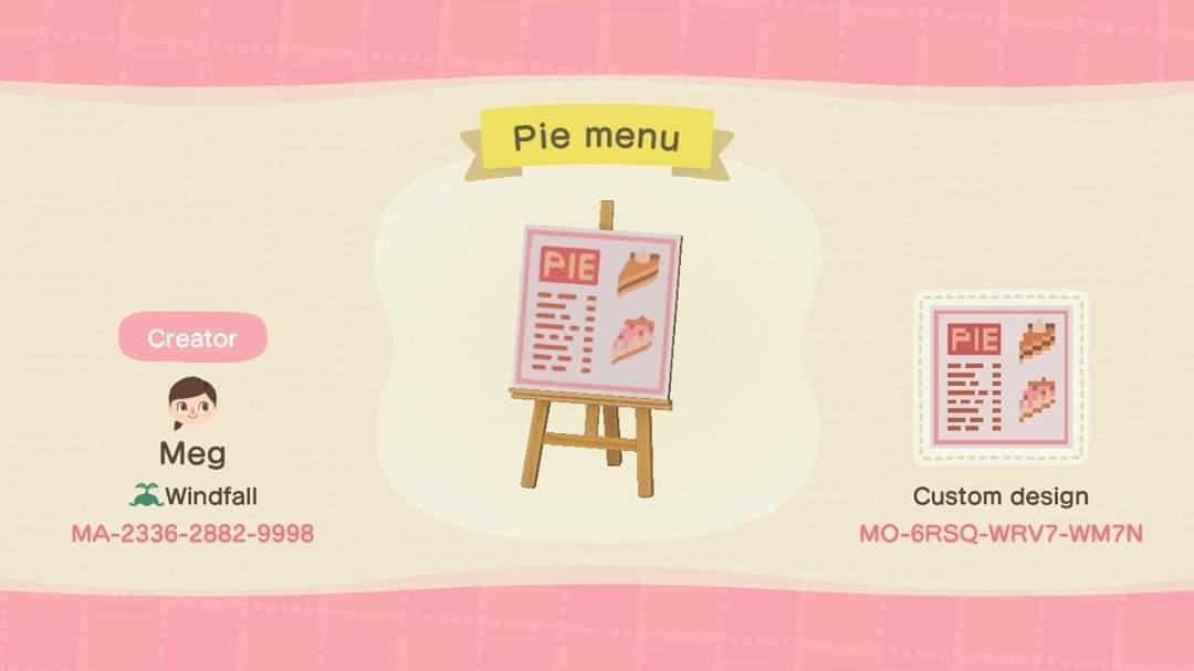 Animal Crossing Design Code: MO-6RSQ-WRV7-WM7N Pie menu
