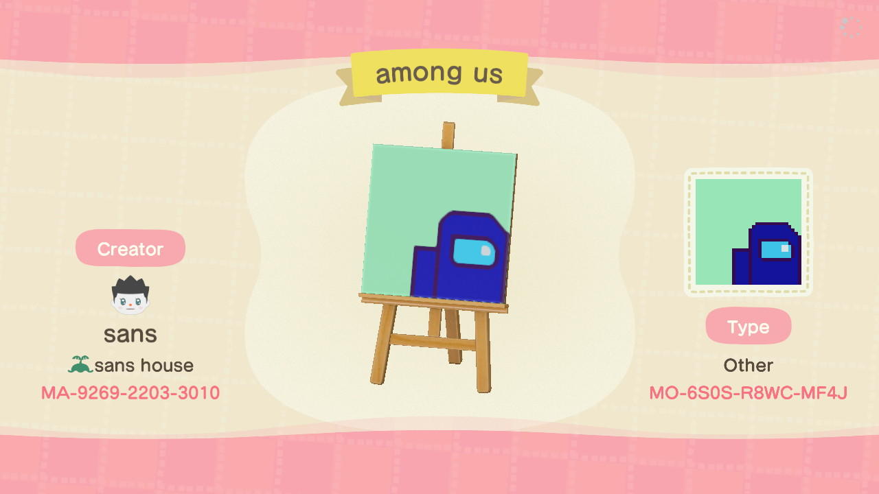 Animal Crossing Design Code: MO-6S0S-R8WC-MF4J Among us