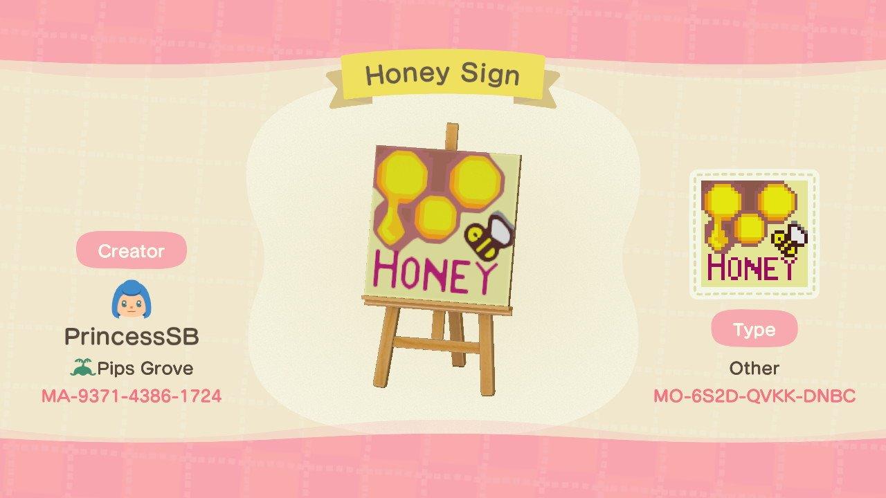 Animal Crossing Design Code: MO-6S2D-QVKK-DNBC Honey Sign