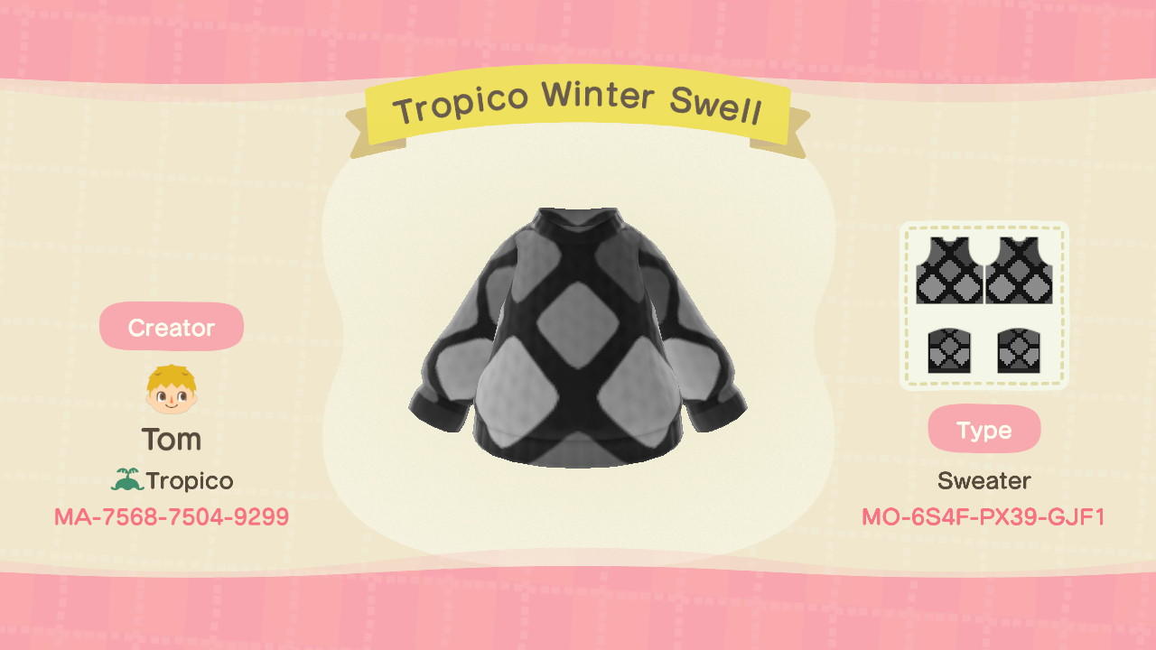 Animal Crossing Design Code: MO-6S4F-PX39-GJF1 Tropico Winter Swell