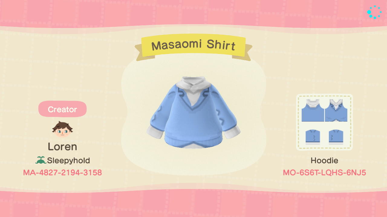 Animal Crossing Design Code: MO-6S6T-LQHS-6NJ5 Masaomi Shirt