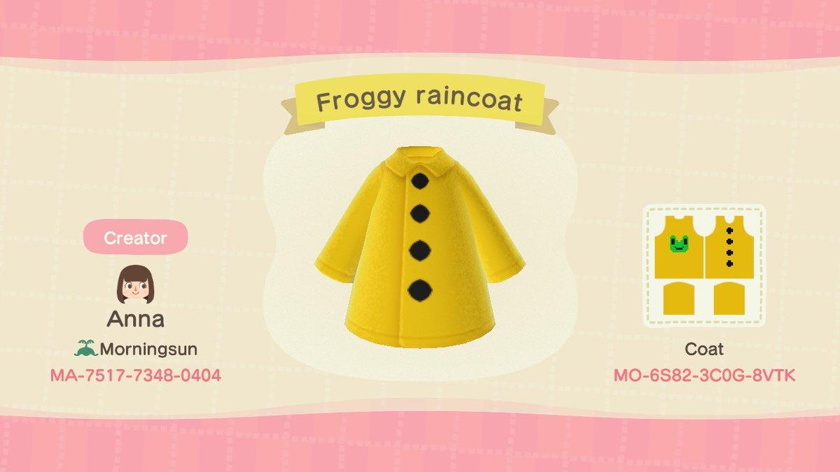 Animal Crossing Design Code: MO-6S82-3C0G-8VTK Froggy Raincoat
